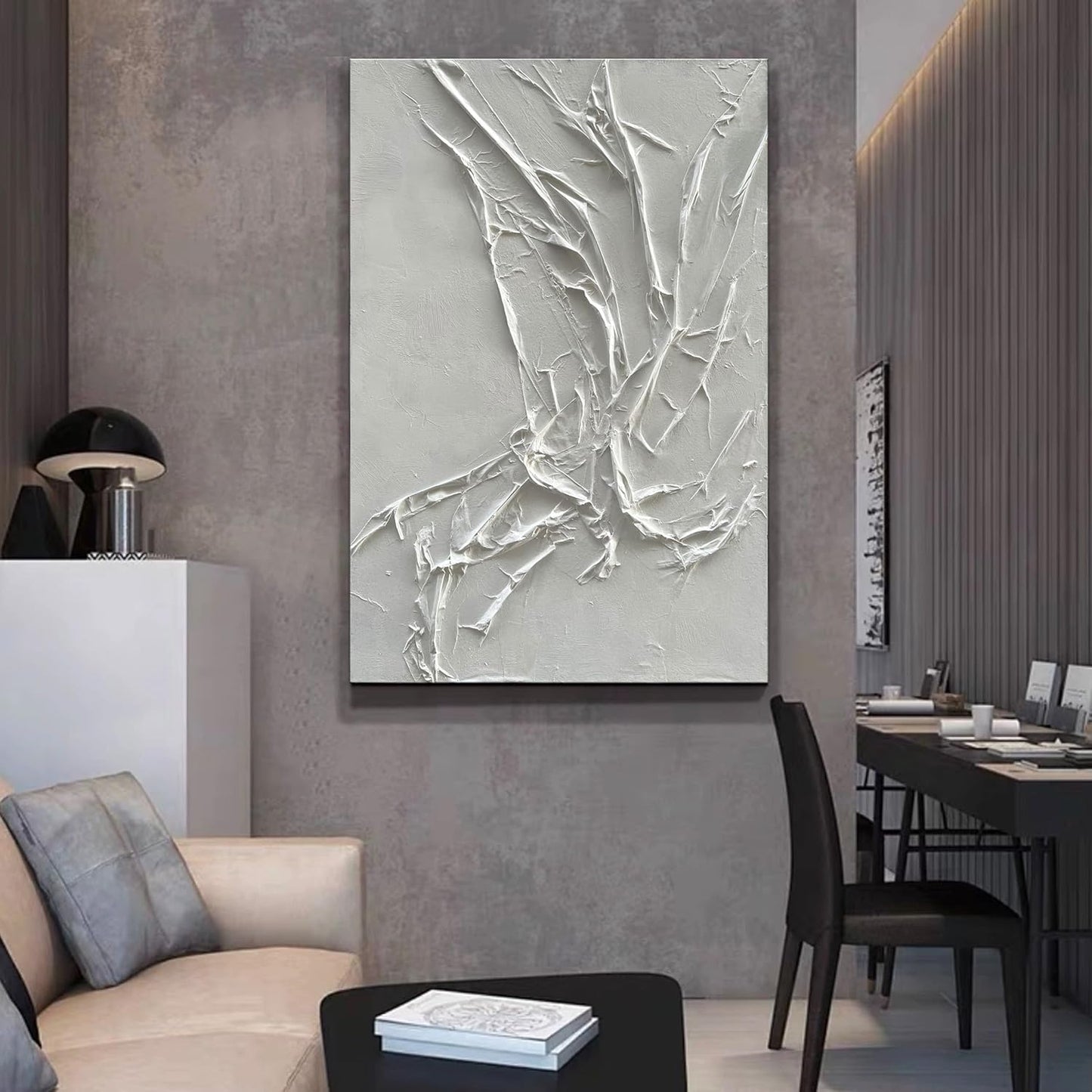 NANKAI Hand-Painted White Texture Abstract Art Painting Minimalist Art Home office hallway wall decoration Oil painting 24x36 inches