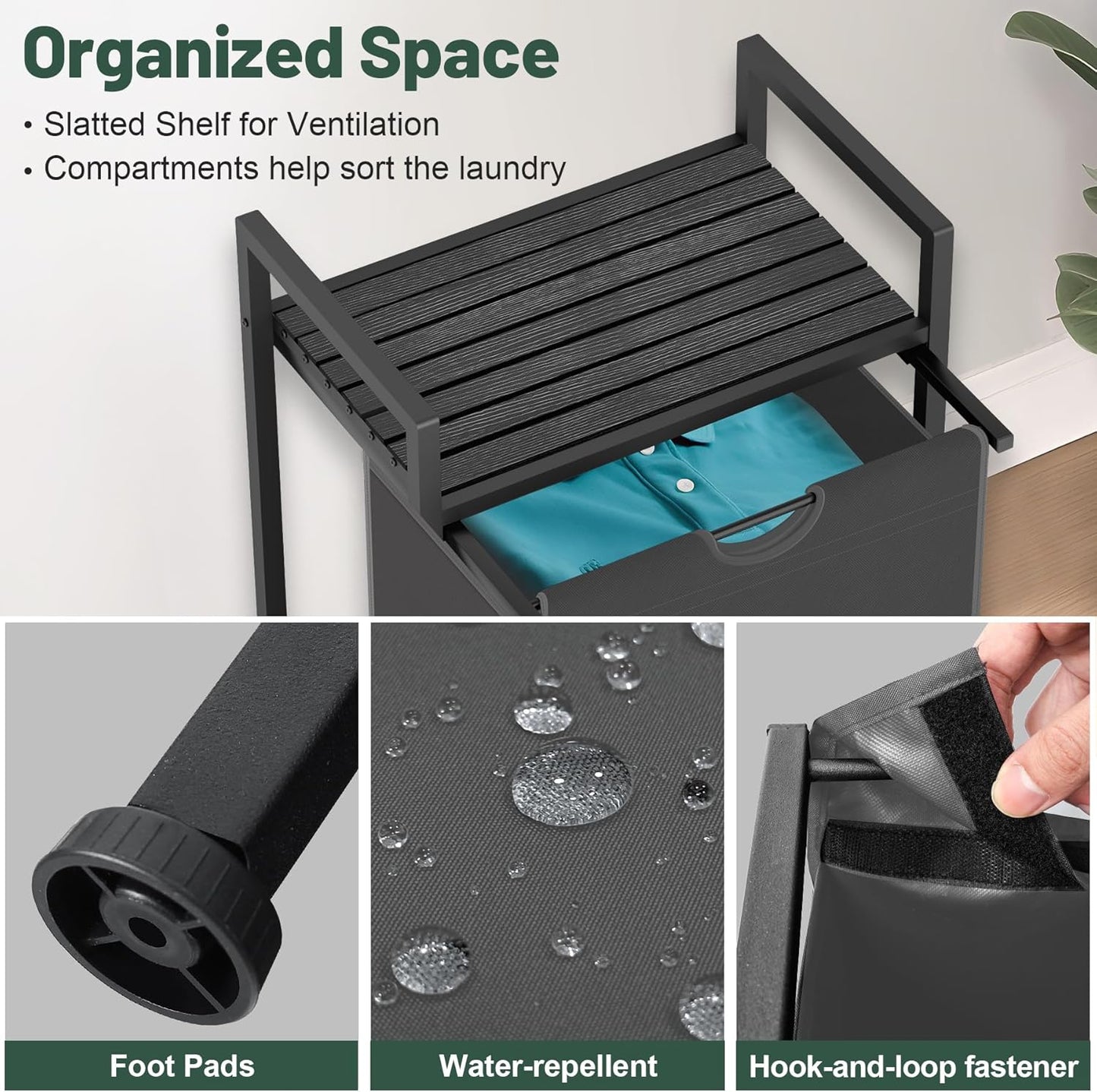 Laundry Sorter with Removable Bag, 16 Gallons Laundry Hamper with Adjustable Feet, Laundry Basket for Laundry Room, Bathroom and Bedroom(Grey and Charcoal Black)