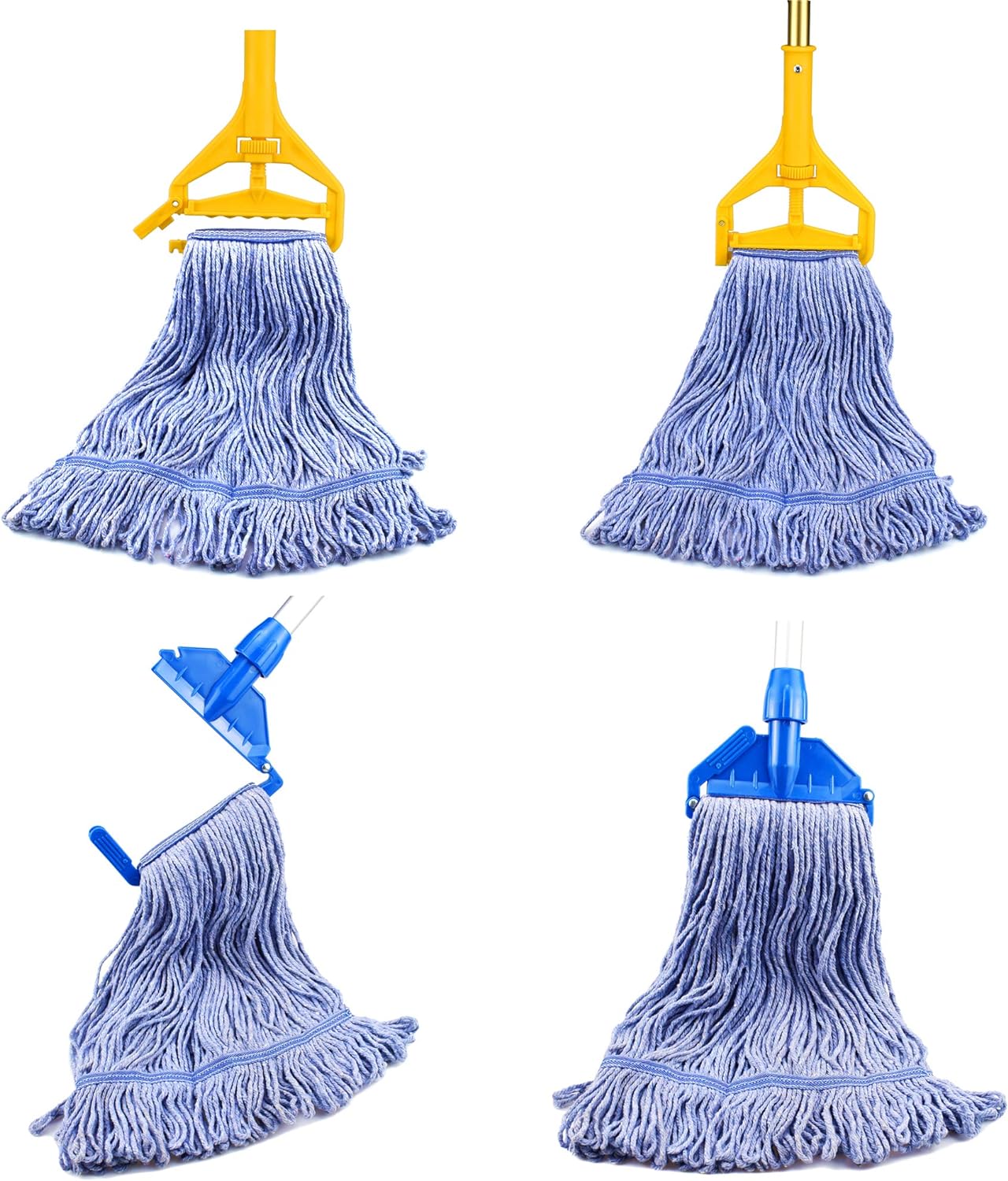 String Mop Heads Replacement Heavy Duty Commercial Grade Blue Cotton Looped End Wet Industrial Cleaning Mop Head Refills (6, Medium)