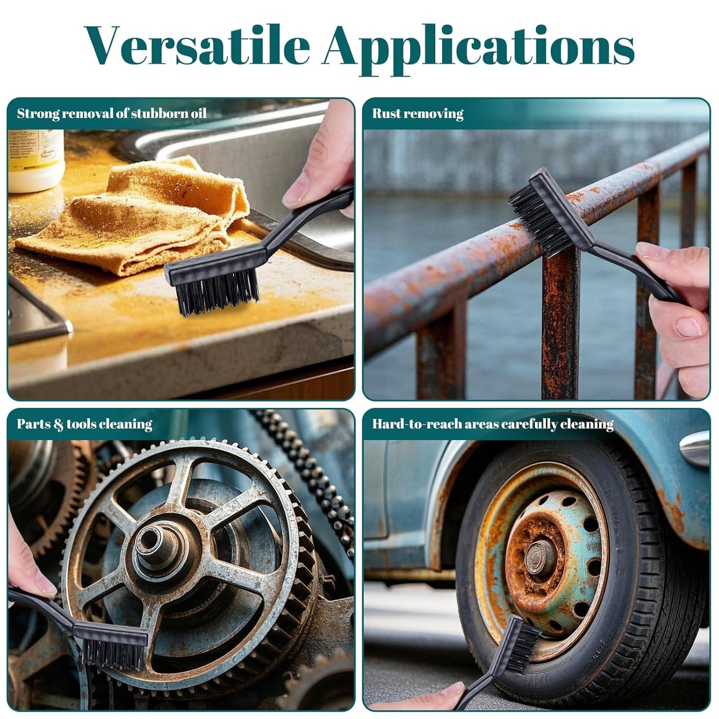 48 Pcs Mini Nylon Brush Set, Nylon Scratch Brush with Curved Handle, Cleaning Weld Slag and Rust