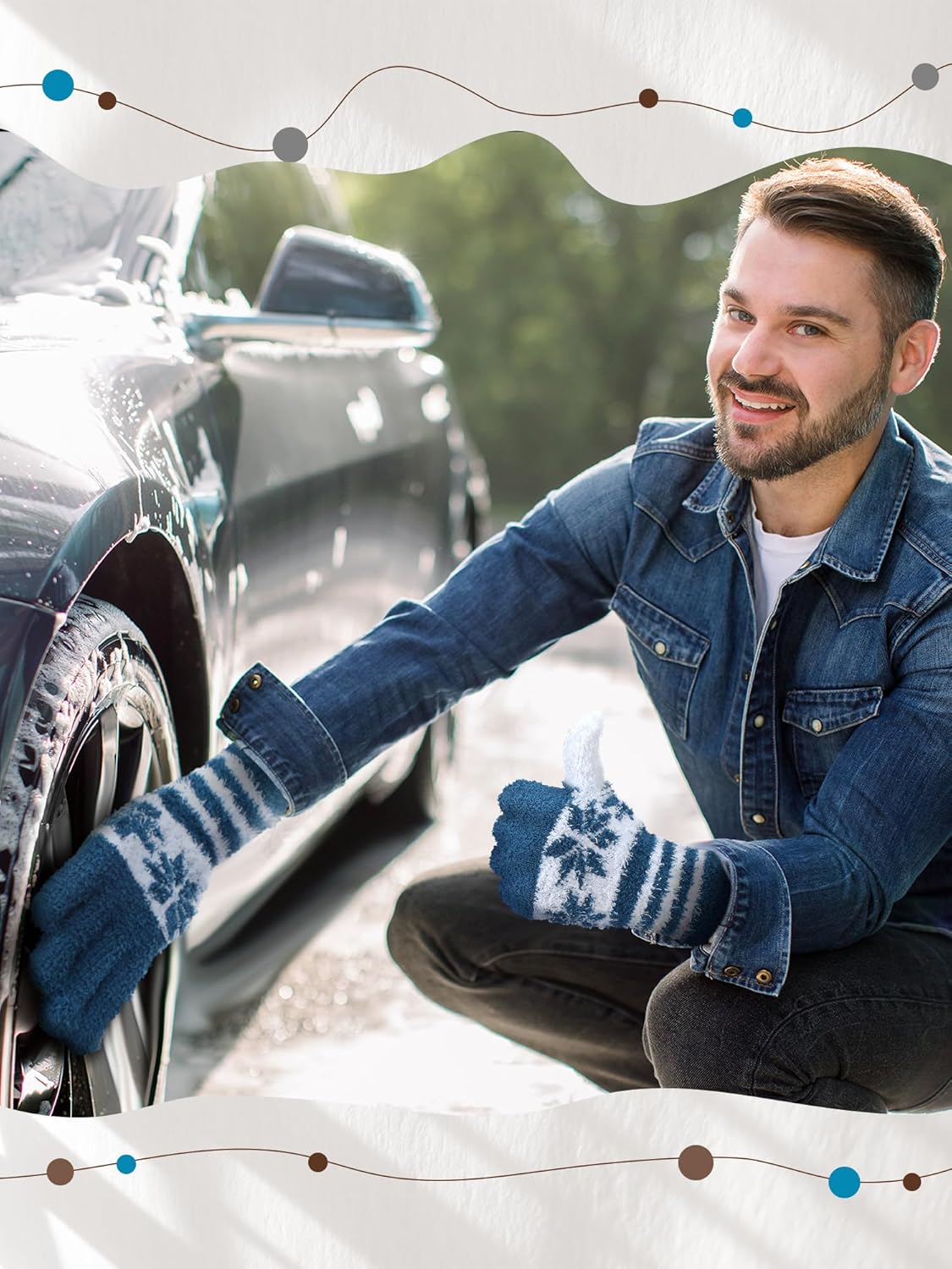 Patelai 3 Pairs Microfiber Plant Dusting Gloves Leaf Cleaning Gloves for Indoor Plants, Blinds, Furniture, House(Small,Snowflake Dark Blue, Gray, Khaki, White)