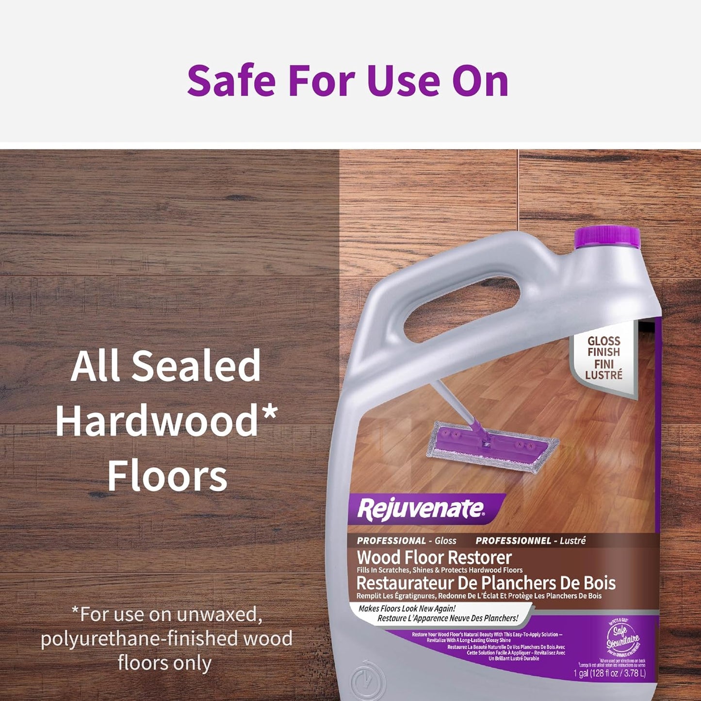 Rejuvenate Professional Wood Floor Restorer Fills Scratches, Shines And Protects Wood Flooring For A High Gloss Shine, 1 Gallon