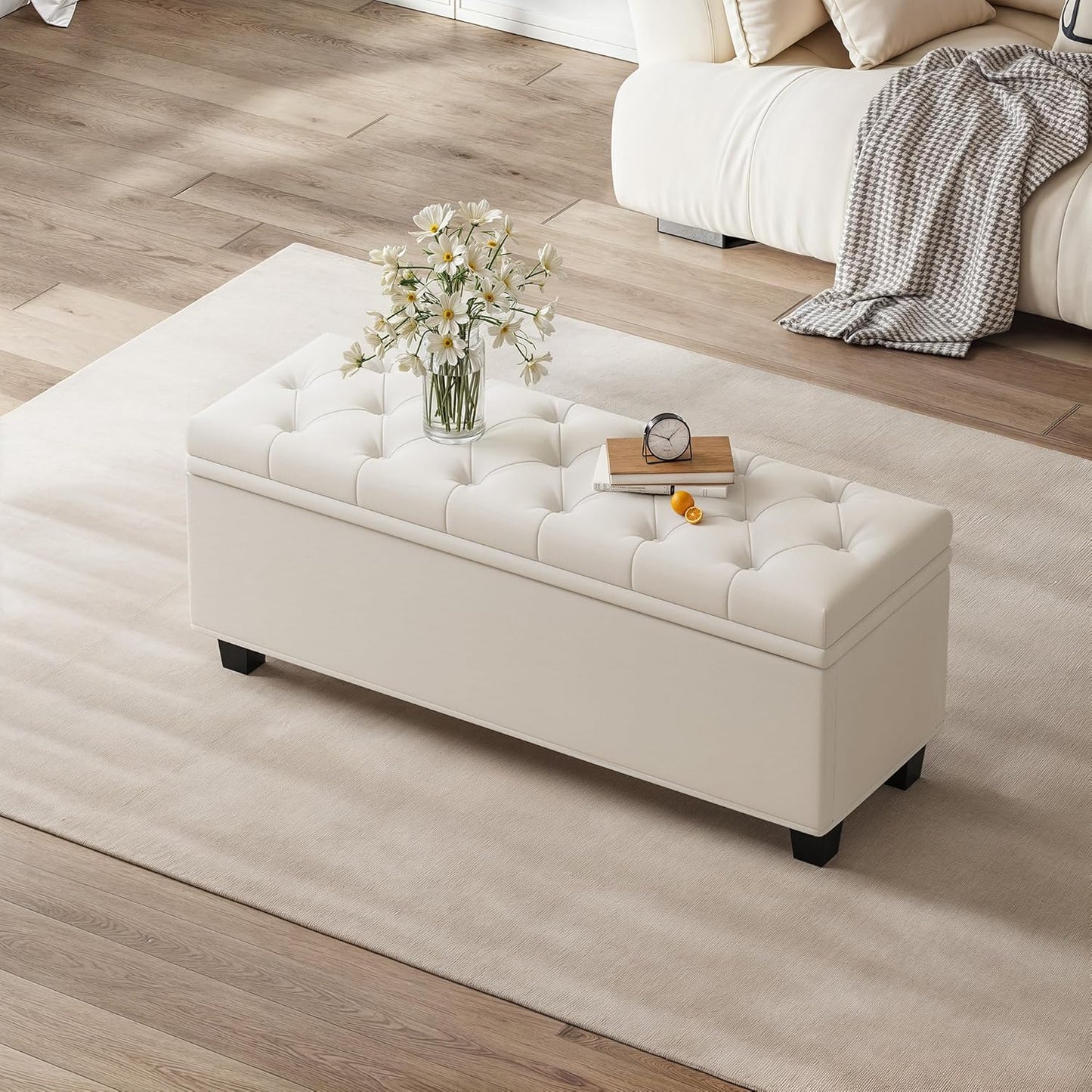 Maupvit Ottoman with Storage, Ottoman Bench with Lift Top, Upholstered Storage Bench with Hinged Lid, Bedroom Bench with Seating, Foot Rest Stool(Beige)