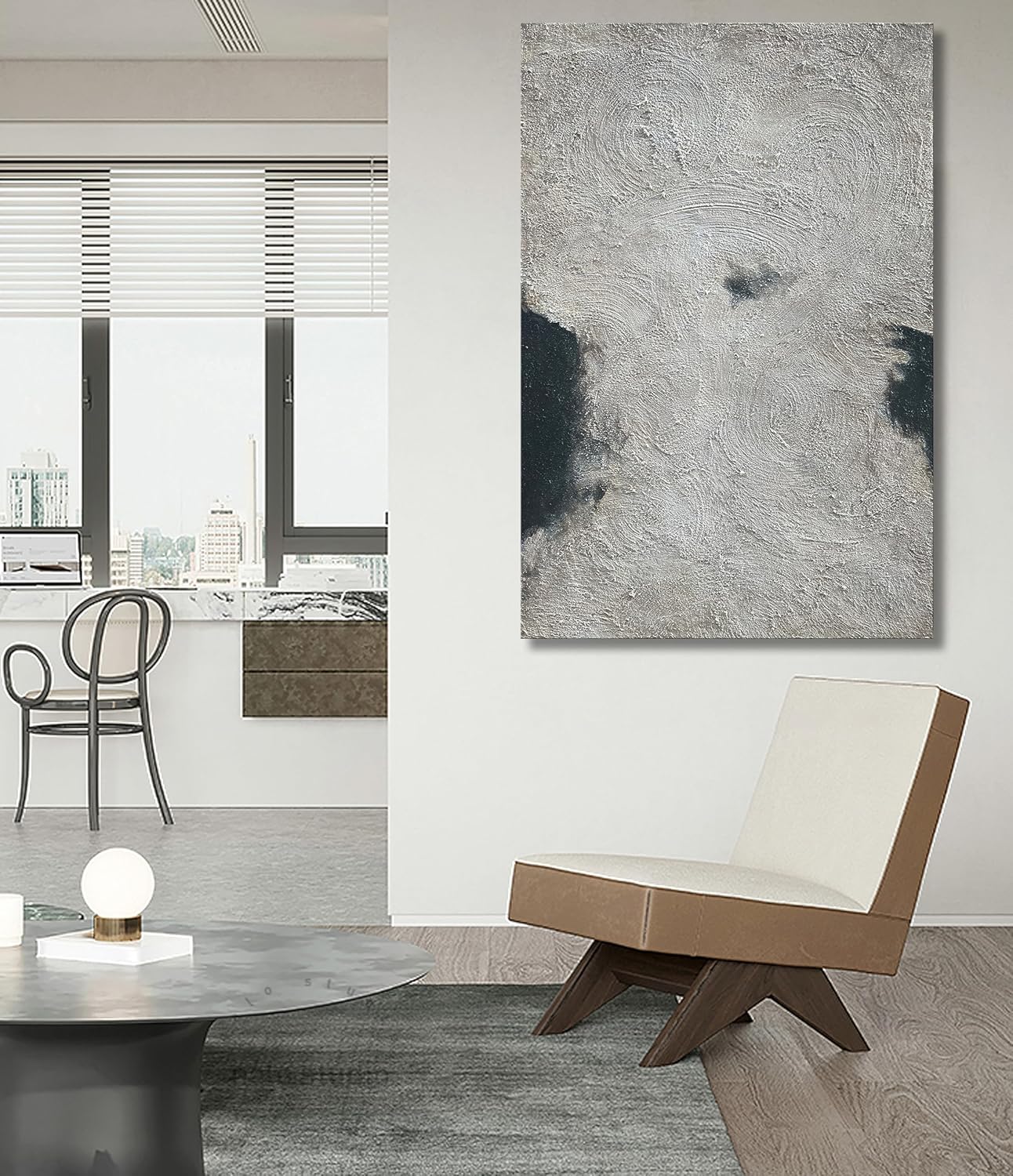 NANKAI Minimalist Art Hand Painted Black and Gray Abstract Oil Painting Canvas Wall Art 36x24 Inch Home Wall Decoration