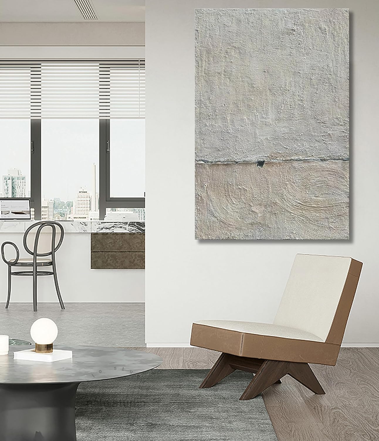 NANKAI Hand painted Minimalist Black and White art canvas Abstract Oil painting 36x24 inch wall decorative art