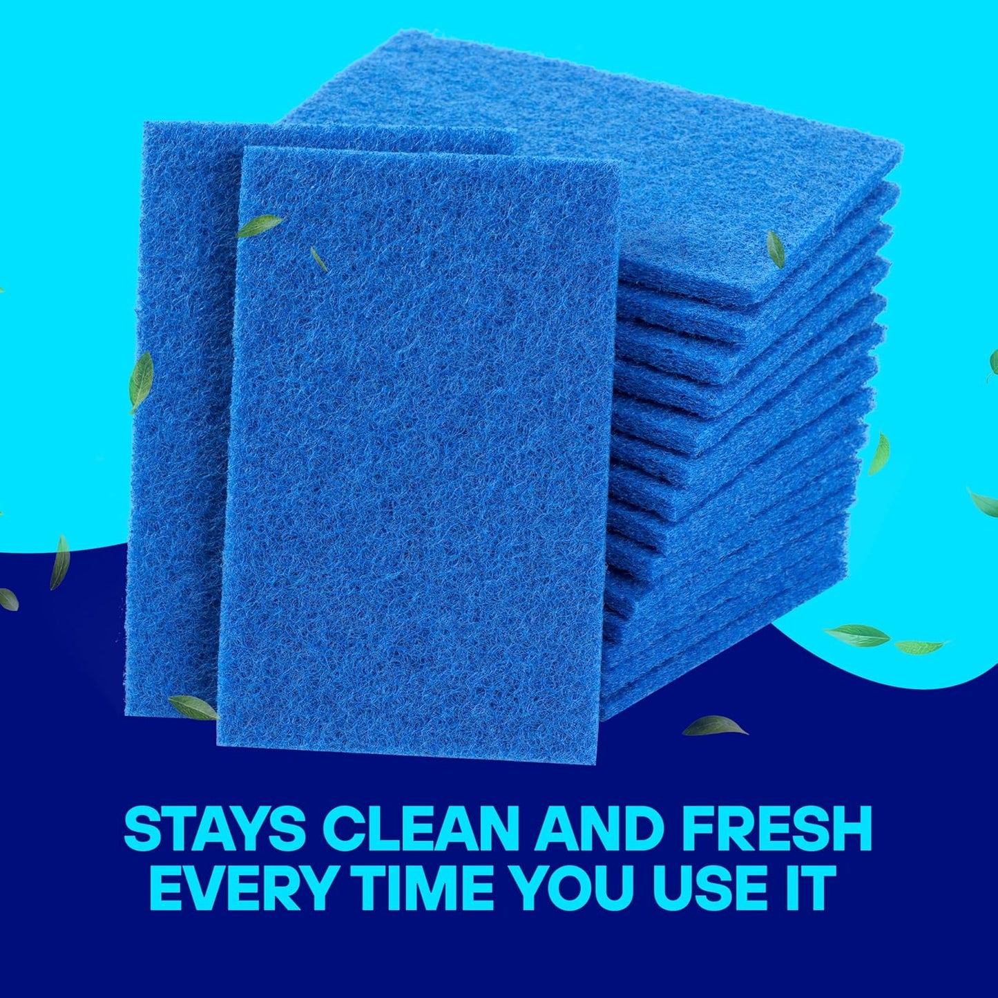 SCRUBIT 50 Pack Scouring Pad - Heavy Duty Scrub Pads for Cleaning Dishes - Non-Scratch Reusable Scrubbing - Blue