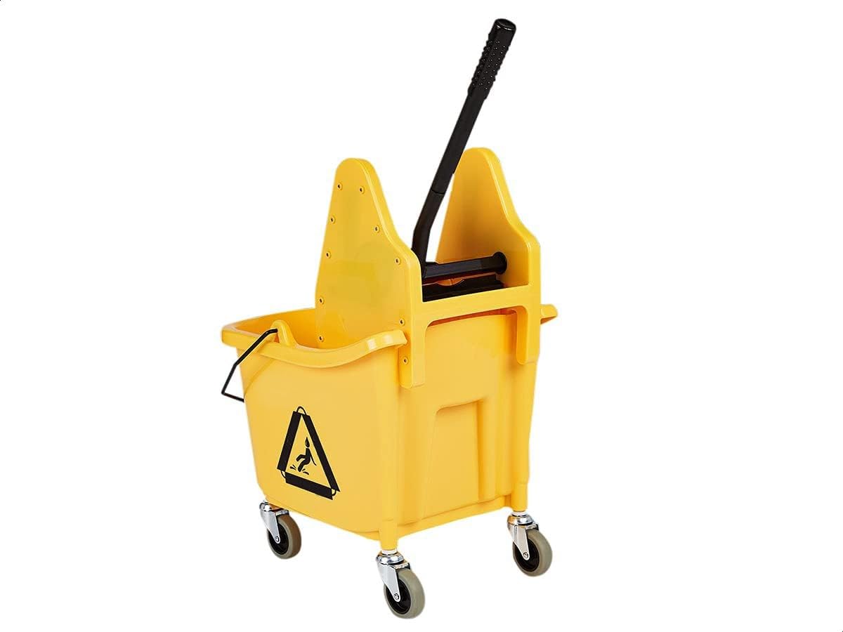 Amazon Basics Rectangular Floor Cleaning Mop Bucket with Sturdy Down Press Wringer Combo, 35-Quart, Yellow (Previously AmazonCommercial brand)