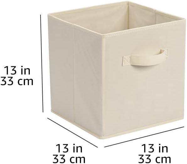 Amazon Basics Collapsible Fabric Storage Cube Bins Organizer with Handles, Sturdy, Beige, 13-x-13-x-13-inch, Pack of 6