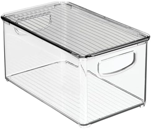 mDesign Plastic Deep Storage Bin Box Container with Lid and Built-In Handles - Organization for Fruit, Snacks, or Food in Kitchen Pantry, Cabinet, Cupboard, Ligne Collection, 6 Pack, Clear/Smoke Gray