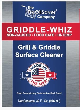 Griddle-Whiz Grill & Griddle Cleaner (4-Pack) | Removes Grease, Food Residue, Burnt On Organics | High Heat Flat Top Grill Cleaner, Food Contact Surface | Non-Caustic Formula by FryOilSaver (32oz)
