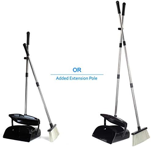 Broom and Dustpan Commercial Long Handle Sweep Set and Lobby Broom Upright Grips Sweep Set with Home Kitchen Room Office and Lobby Floor Black