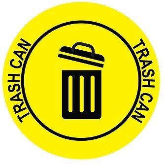 "Trash Can" Durable Laminated Vinyl Floor Sign- Sign by Graphical Warehouse- 5S Safety and Security Signage, Visual Communication Tool (12", Yellow/Black)