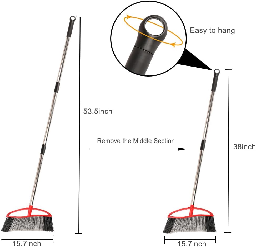 Outdoor Broom, 15.7" Wide Heavy Duty Angle Broom with Long Handle, Stiff Bristles for Sweeping Patio, Garden, Garage, Yard (Red), MULB36
