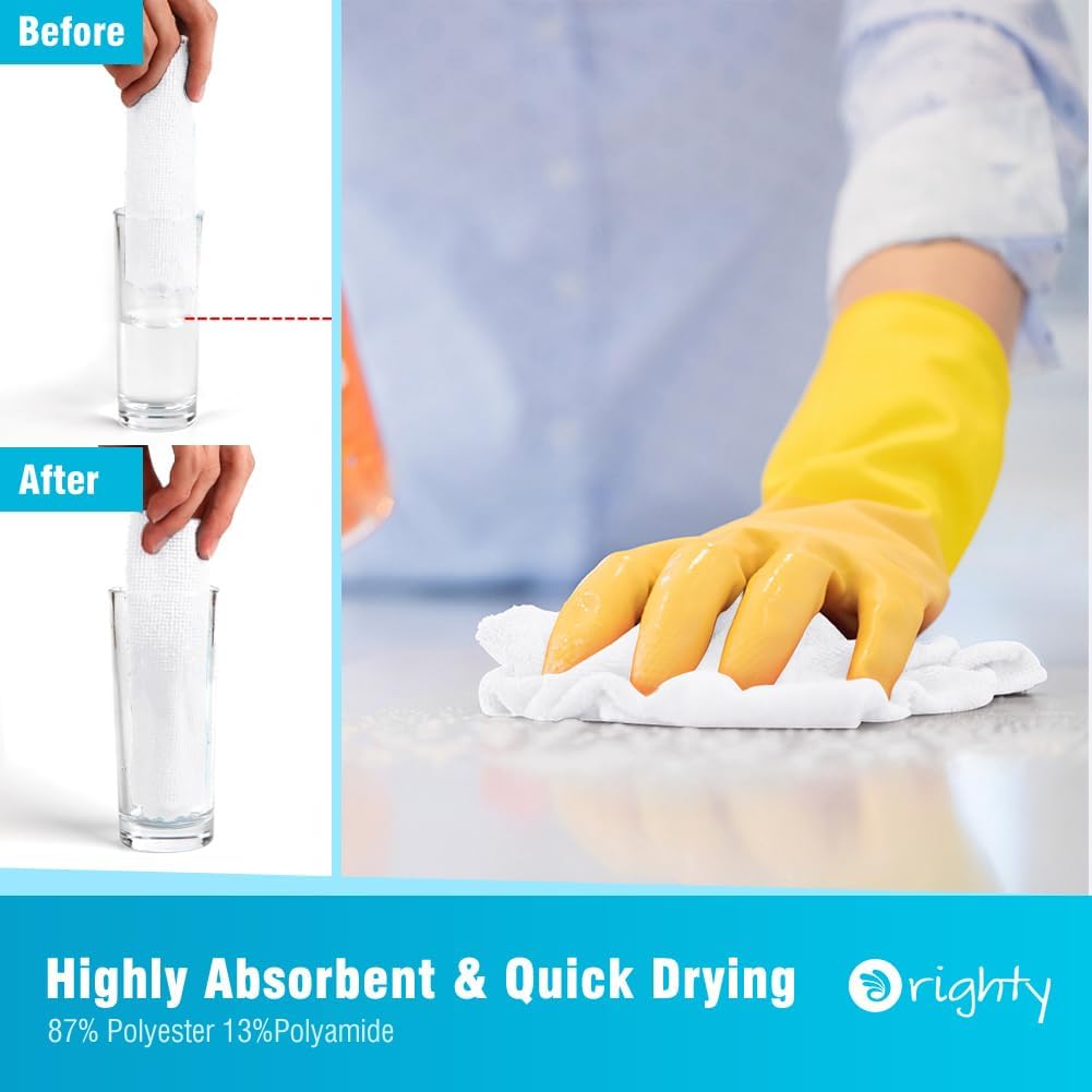 Orighty Microfiber Cleaning Cloth, 24 Pack Highly Absorbent Cleaning Supplies, Reusable Clean Rags for House, Microfiber Cloth for Kitchen, Window, Car Care, 11.5x11.5 inch White