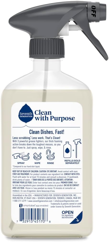 Seventh Generation Foaming Dish Spray, 3X Grease Fighters, Free & Clear, 16 Fl. Oz.