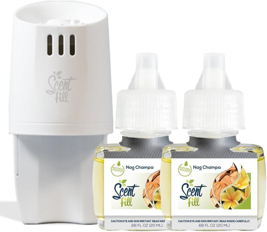Scent Fill Nag Champa Plug in Air Freshener, Scented Oil Refills, 2 Refills + Diffuser