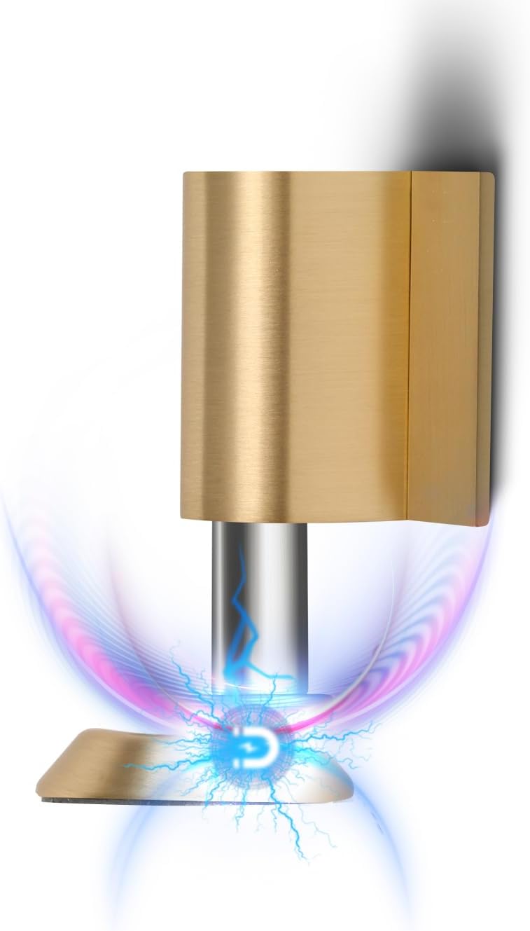 2 Pack Magnetic Door Stoppers Retractable Bottom of Door Holder No Drilling Mount Floor Door Stop with Screws and Adhesive Catch Door Keep Door Open Brushed Gold BG-2