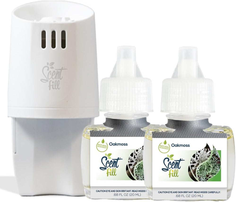 Scent Fill Oakmoss Plug in Air Freshener Starter Kit, 2 Refills + Diffuser