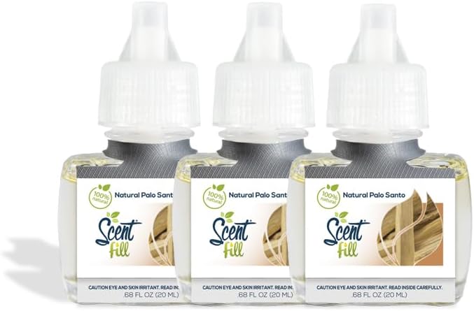 Scent Fill 100% Natural Palo Santo Plug in Air Freshener, Scented Oil Refills, 3 Refills