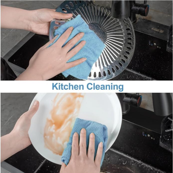 Microfiber Cleaning Cloth Roll, 20 Pack Reusable Tear Away Towels, 9.8" x 9.8", Cleaning Supplies Dish Rags Ultra Absorbent and Lint Free Cleaning Rags Towels for Car, House, Kitchen, Blue