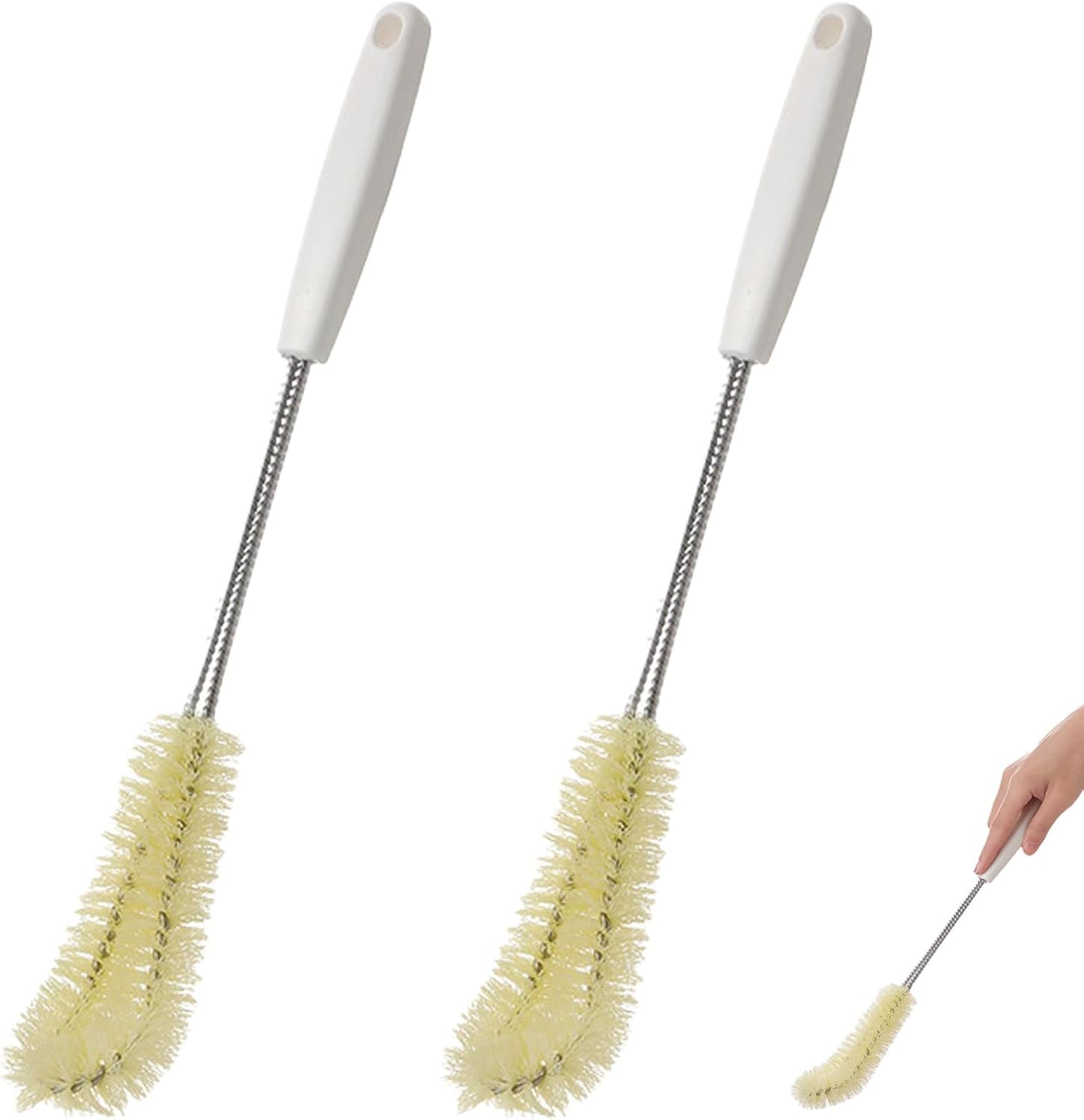 2-Pack 16 inches Long Handle Bottle Cleaning Brushes - Ideal for Coffee Glasses, Pots, Milk Cups, Mugs, Wine Bottles, and Baby Bottles (Beige)