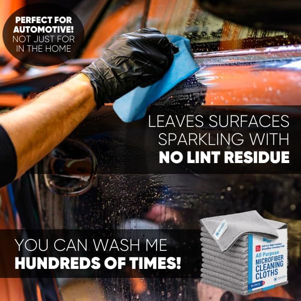 Microfiber Wholesale 12x12 Inch Pro Multi-Surface Microfiber Cleaning Cloths | Premium Towels for Cleaning Glass, Kitchens, Bathrooms, Automotive | Gray - (Pack of 12)