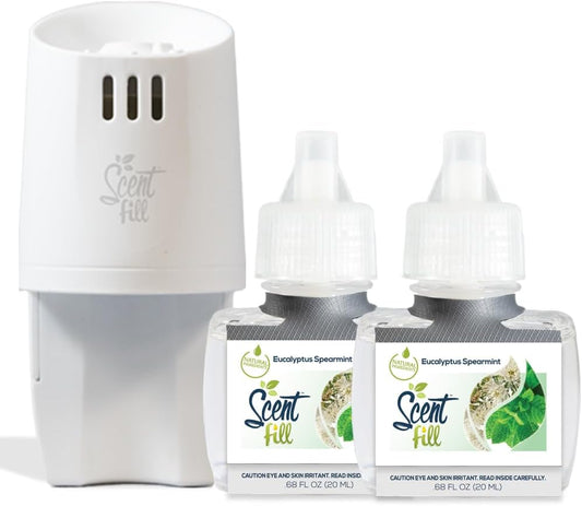 Scent Fill Eucalyptus Spearmint Plug in Air Freshener, Scented Oil Refills, 2 Refills + Diffuser