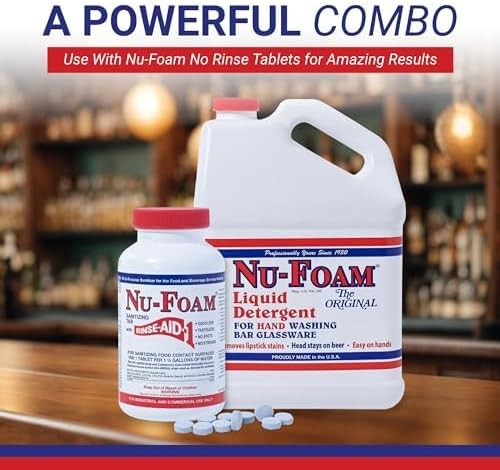 Nu-Foam Liquid Detergent for Bar Glassware – Original Streak-Free Solution - Hand Washing Bar, Tavern, Brewery Supplies - Spotless Serving Glasses - Concentrated- Easy On Hands - 5 gallon Pail