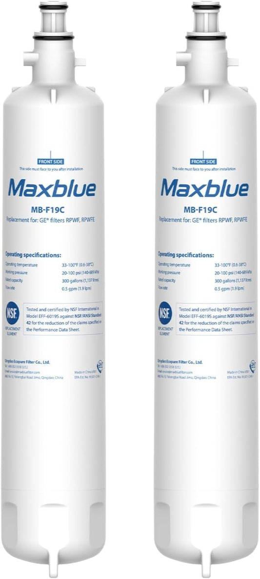 Maxblue Replacement for GE® RPWFE®, RPWF (with CHIP) Refrigerator Water Filter, Compatible with WSG-4, WF277, GFE28GMKES, PFE28KBLTS, GFD28GSLSS, PWE23KSKSS, GYE22HMKES, DFE28JSKSS, 2 Filters
