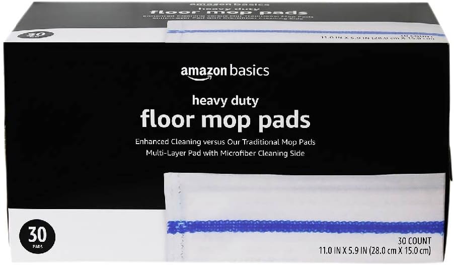 Amazon Basics Heavy Duty Floor Mopping Pads with Microfiber, Fits Swiffer WetJet Mopping Systems, 30 Count (Pack of 1)