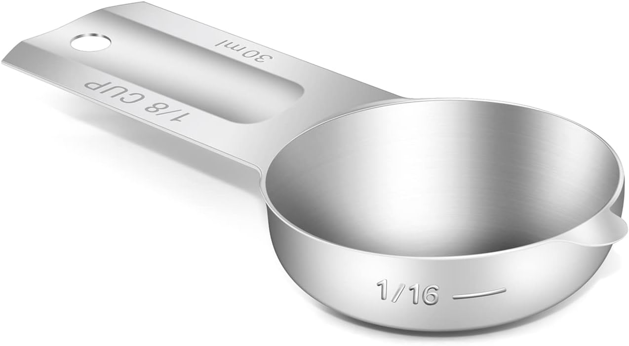 1PCS 1/8Cup (30ml, 1oz) Single Measuring Cup, Stainless Steel Measure Scoop, Metric and US Measurement, Dishwasher Safe