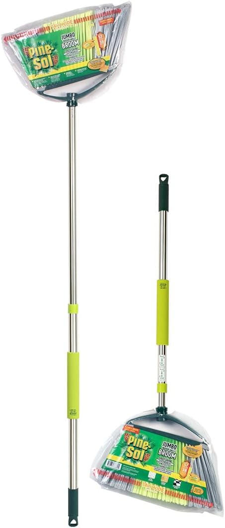 Pine-Sol Indoor Jumbo Broom with Long, Stainless Steel Collapsible Handle for Easy Storage, Heavy Duty Angle Bristles for Wood, Tile, Linoleum, and More - Sweeps Wet or Dry Debris