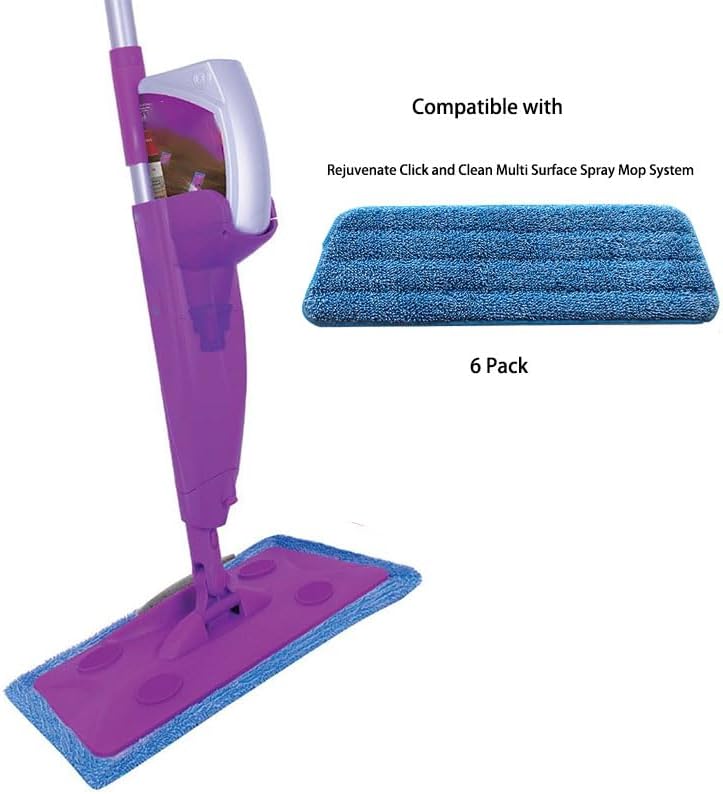 6 Pack Replacement Mop Refills Compatible with Rejuvenate Click N Clean Multi-Surface Spray Mop System,Washable Mop Heads Pads for Wet Dey Use