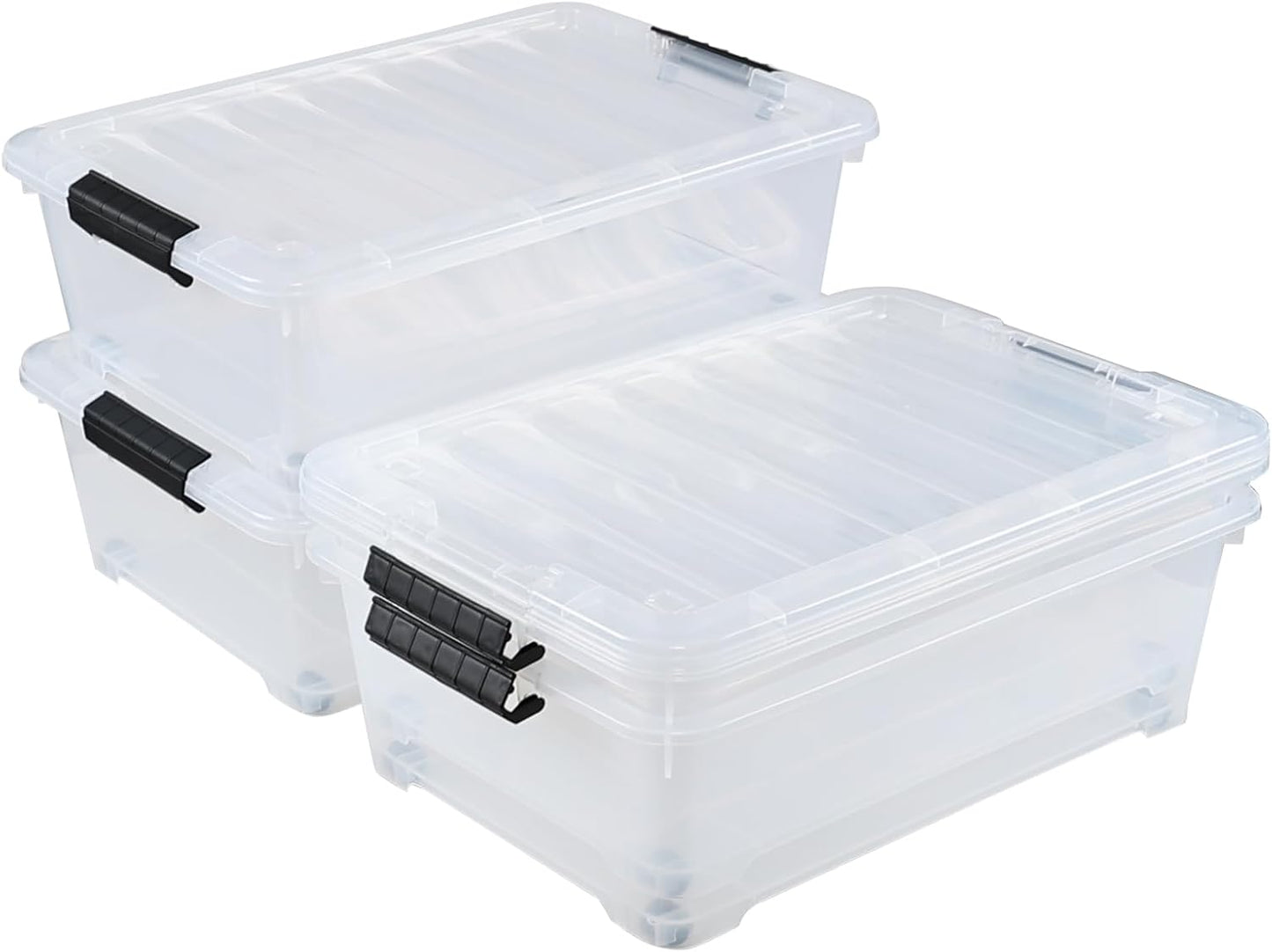 4 Packs 20 Quart Plastic Under Bed Storage Container with Lids and Wheels, Stackable and Nestable Organizer Bins, Flat Storage Box