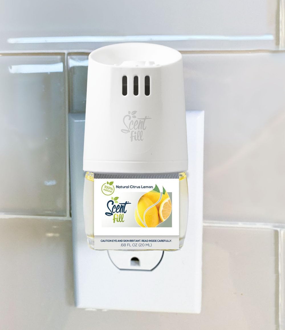 Scent Fill 100% Natural Lemon & Citrus Plug in Air Freshener, Scented Oil Refills, 2 Refills + Diffuser
