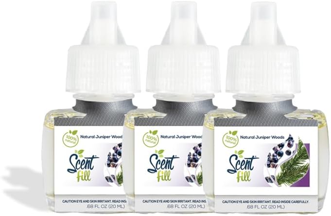 Scent Fill 100% Natural Juniper Woods Plug in Air Freshener, Scented Oil Refills, 3 Refills