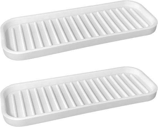Mofason Silicone Sponge Holder, Tray for Soap and Sponge, Kitchen Sink Tray, Accessories to Help You Clean Kitchen Sink Sponge Rack（White, 2 Pack）