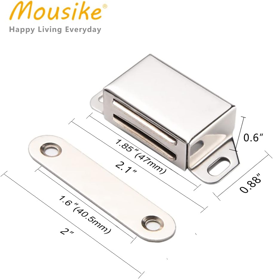 Mousike Cabinet Magnets 30lb Stainless Steel Magnetic Door Catch with Strong Magnetic for Kitchen Cupboard Wardrobe Closet Cabinet Door Drawer Latch(2.1"(Silver 6 Pack))