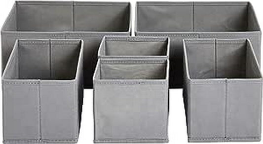 Amazon Basics Cloth Drawer Storage Organizer Boxes for Socks, Underwear and Baby Items, Set of 6, Gray