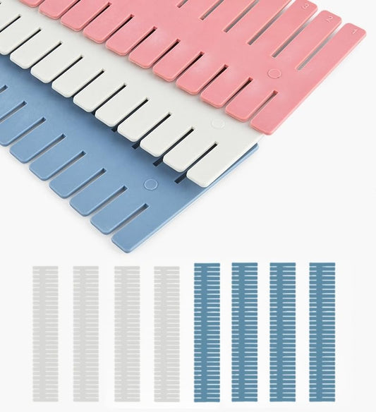 Adjustable Drawer Divider Kit – 8 Pack (White + Blue) – DIY Expandable Drawer Organizer for Dresser, Kitchen, Bathroom