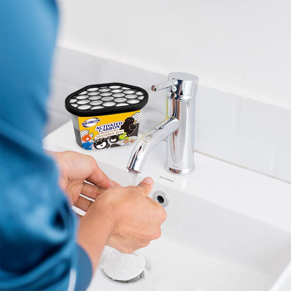 NATRUTH Moisture Absorbers 10.5OZ*6-Pack With Activated Charcoal,Portable Closet Dehumidifier, Odor Eliminator Absorber Bucket,Humidity Absorber,Cleaner Air Dehumidifier for Closet,Bathrooms, Boats