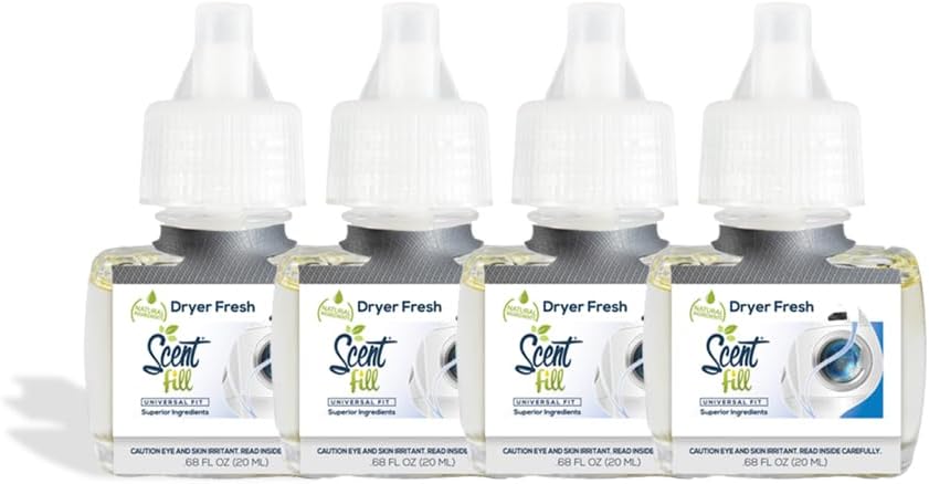 Scent Fill Dryer Fresh Plug in Air Freshener, 4 Scented Oil Refills