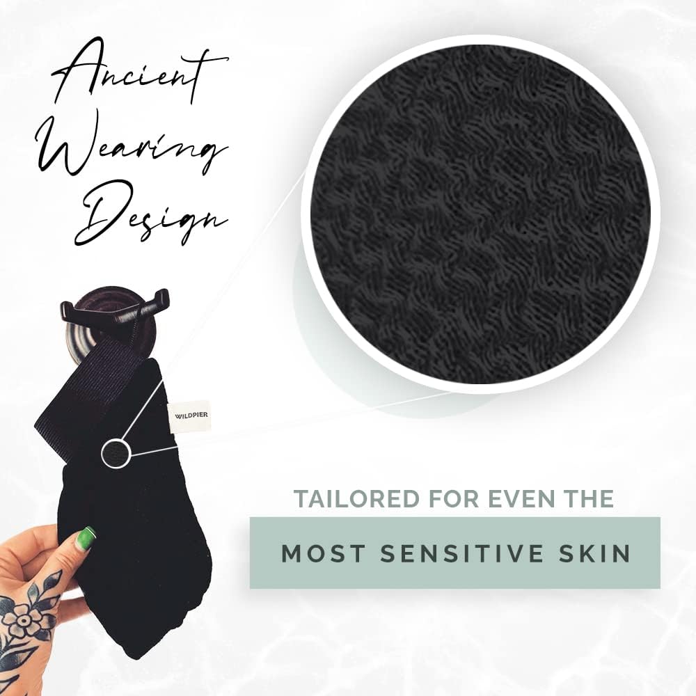 Wildpier Beauty Exfoliating Glove Luxe for Sensitive Skin Mitt Body Scrub for Bath Shower Spa Hand Exfoliator Gloves, Dead Skin Cell Remover, Plant Based Deep Exfoliation Scrubber, Black