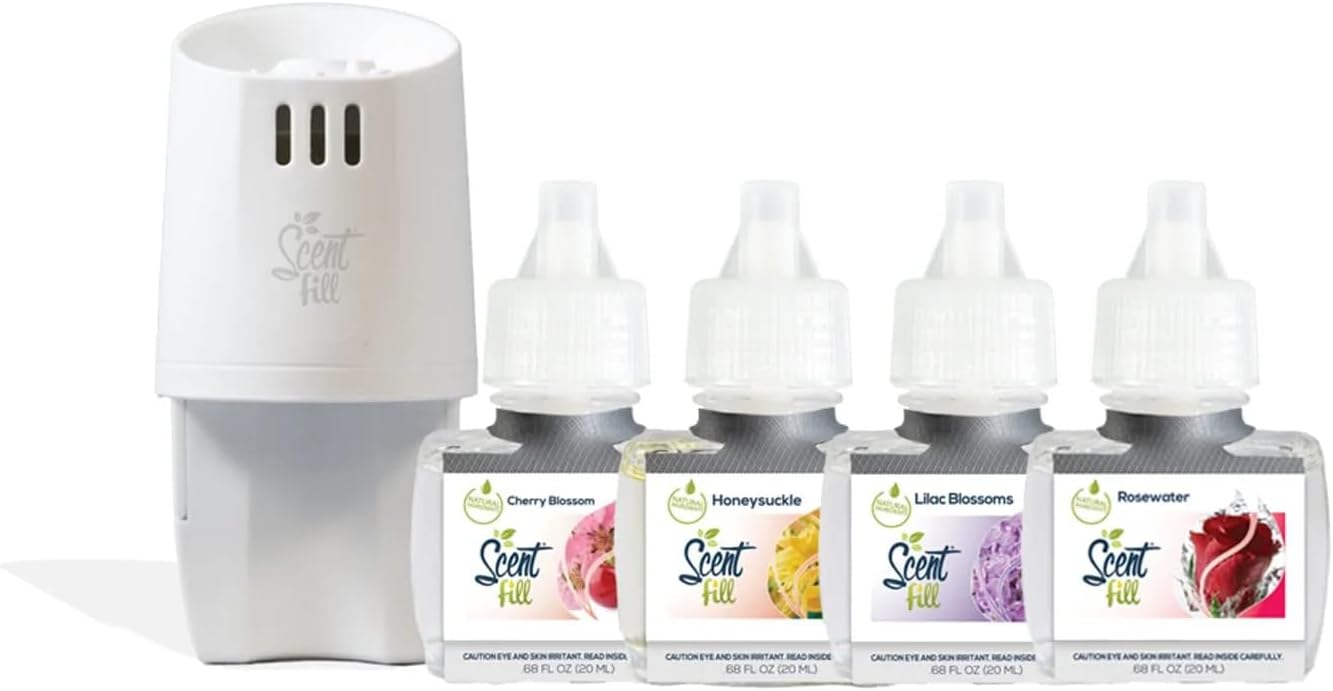 Scent Fill Spring Collection Kit (Lilac Blossom, Cherry Blossom, Honeysuckle, Rosewater), 4 Refills + Diffuser