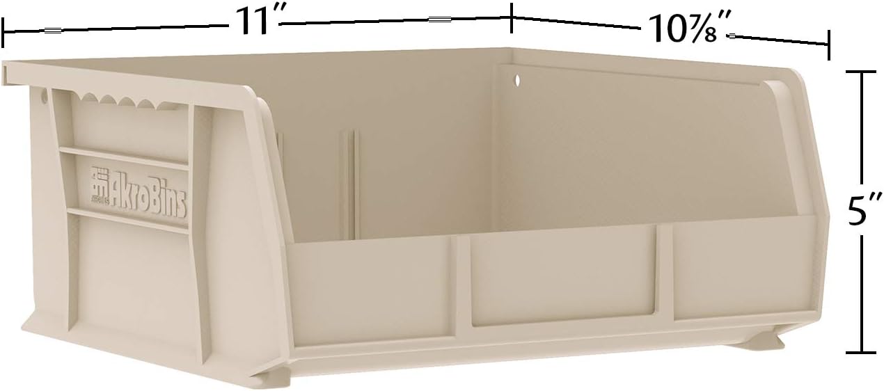 Akro-Mils 30235 AkroBins Plastic Storage Bins, Space-Saving Stackable Bins for Garage, Pantry, Craft Organization, 11" x 11" x 5", Blue, 6-Pack