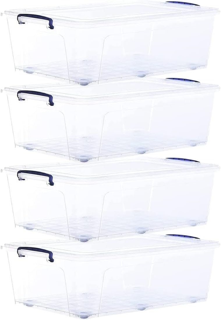 Superio Storage Bins with Lids, Clear Plastic Containers for Organizing, Stackable Totes, BPA Free, Odor Free, Organizer Boxes for Home, and Dorm (4 Pack, 42 Quart)