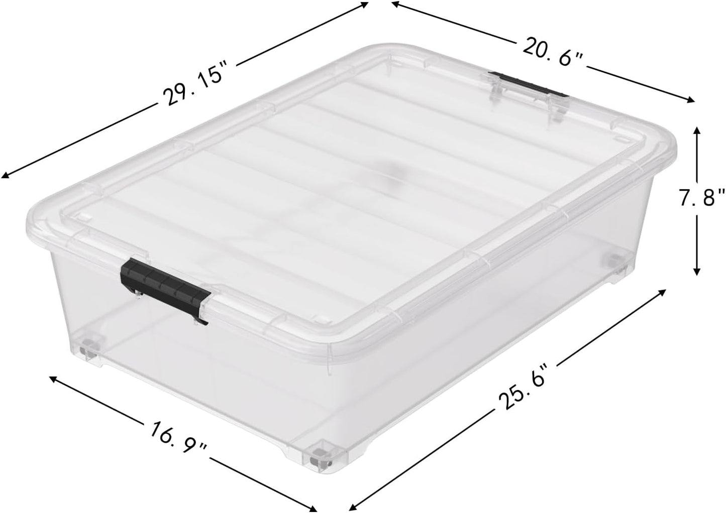 50 Quart Multipurpose Under Bed Storage Container Bins with Secure Latch Lid & Wheels, Underbed Storage Organizer Box, 3-Pack, Clear