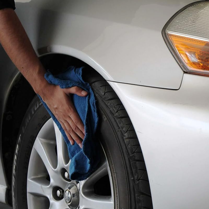 Shop Towels (Blue, 100-Pack) - Bulk Cleaning Towel in a Bag, Mechanic Cotton Wipes for Car Maintenance, Auto Mechanics & Garage, Wipe Grease & Oil, Machine Wash & Reusable