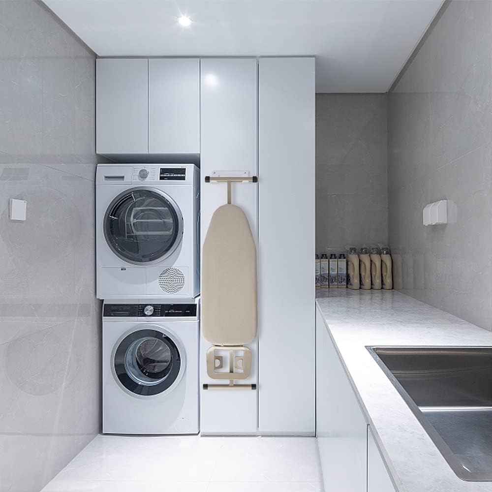 Ironing Board Hanger Wall Mount Ironing Board Holder Organizer Wall Rack for Laundry Rooms Storage Rack Hanging Shelf Hanger (White with EVA pad)