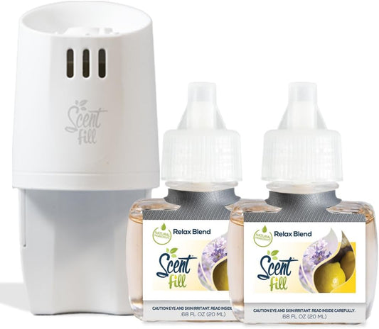 Scent Fill Relax Blend Plug in Air Freshener, Scented Oil Refills, 2 Refills + Diffuser